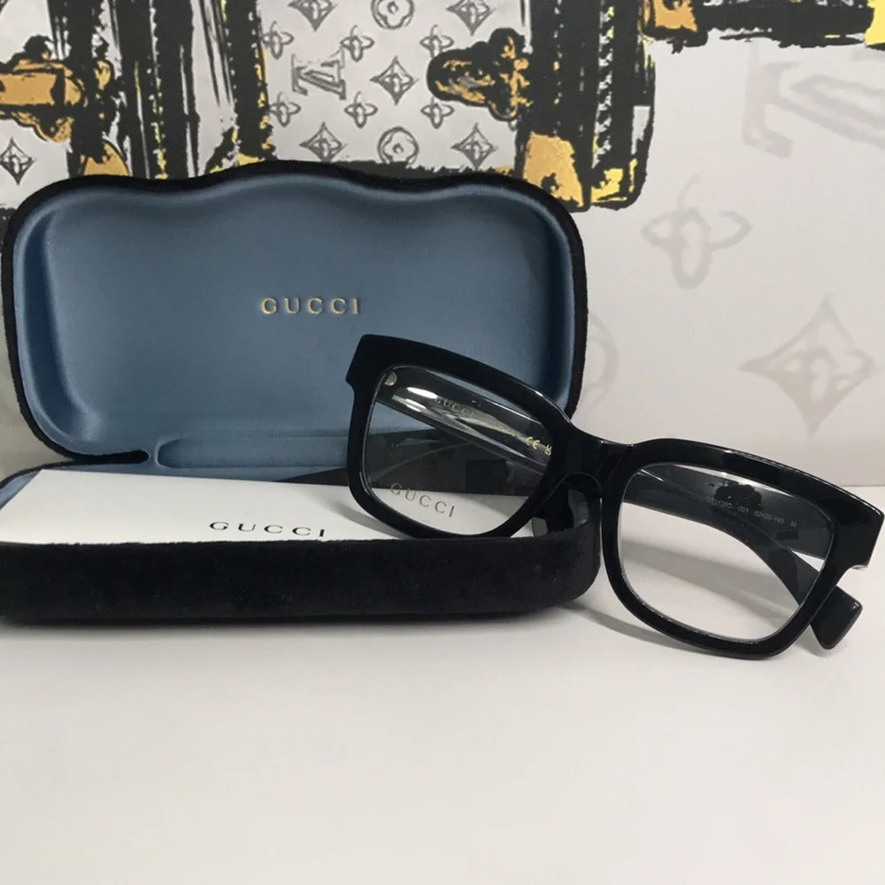 ✨ Luxury New Authentic Gucci GG1138O 001 Black Square Eyeglasses ✨